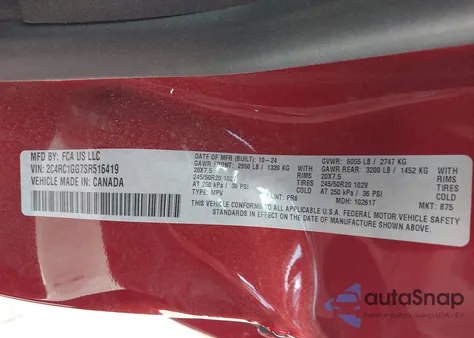 2025 Chrysler Pacifica Limited from USA, damaged, VIN 2C4RC1GG7SR516419